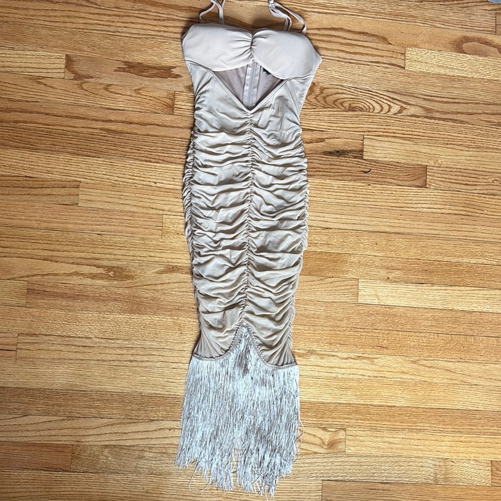 Elegant Ruched Dress with Fringe